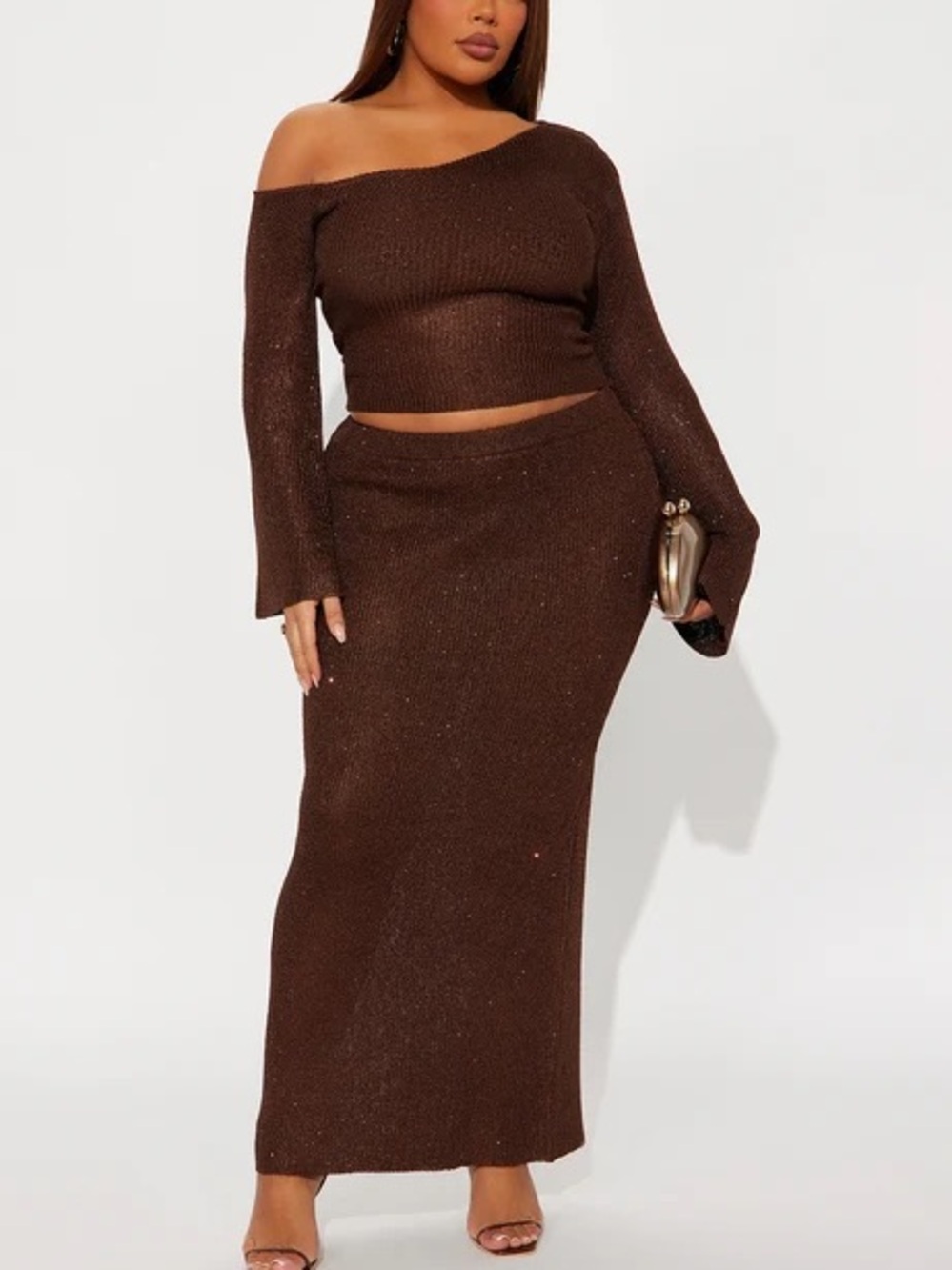Brown Maxi Knit Skirt Set- NEW